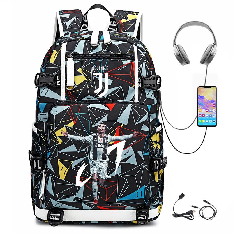 Football Star Cr7 Peripheral Personality Print Youth Backpack Large Capacity Leisure Travel Bag