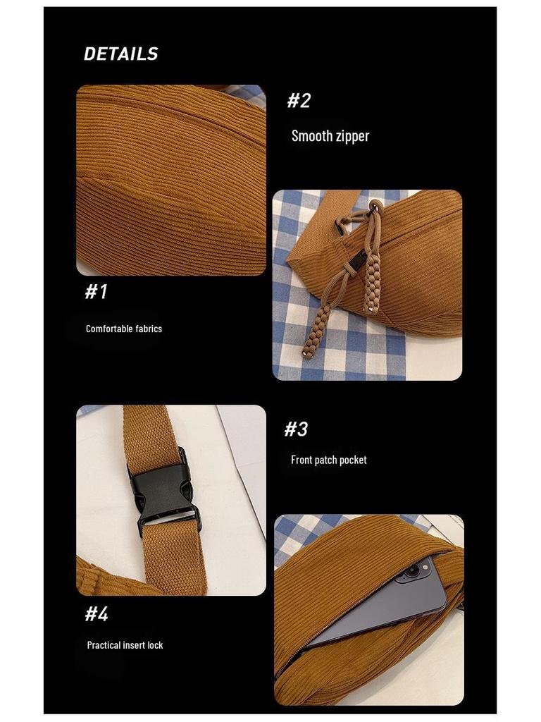 Corduroy Casual Sporty Crossbody Bag with Large Capacity