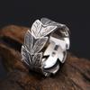 S925 Silver Retro Leaf Pattern Adjustable Men's Trendy Index Finger Ring