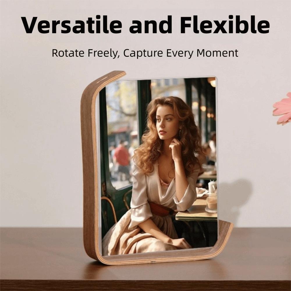 Photo Display 6 Inches Wooden Photo Frame Acrylic Material Alien Double-sided Frame Tabletop Display Photo Frame Gift