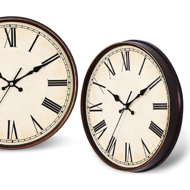 Vintage Dial Clock Silent Wall Clock with Roman Numerals Decorative Oversized European Style for Living Bedroom Kitchen Cafe and Bar Decor