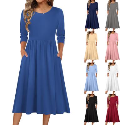 Γυναικείο Φόρεμα 3/4 Μανίκι Casual Αέρινο σε Γραμμή Α Μίντι Φορέματα T-shirt με Τσέπες Στρογγυλή Λαιμόκοψη για Διακοπές Μποέμ Παραλία Καλοκαιρινό Φόρεμα