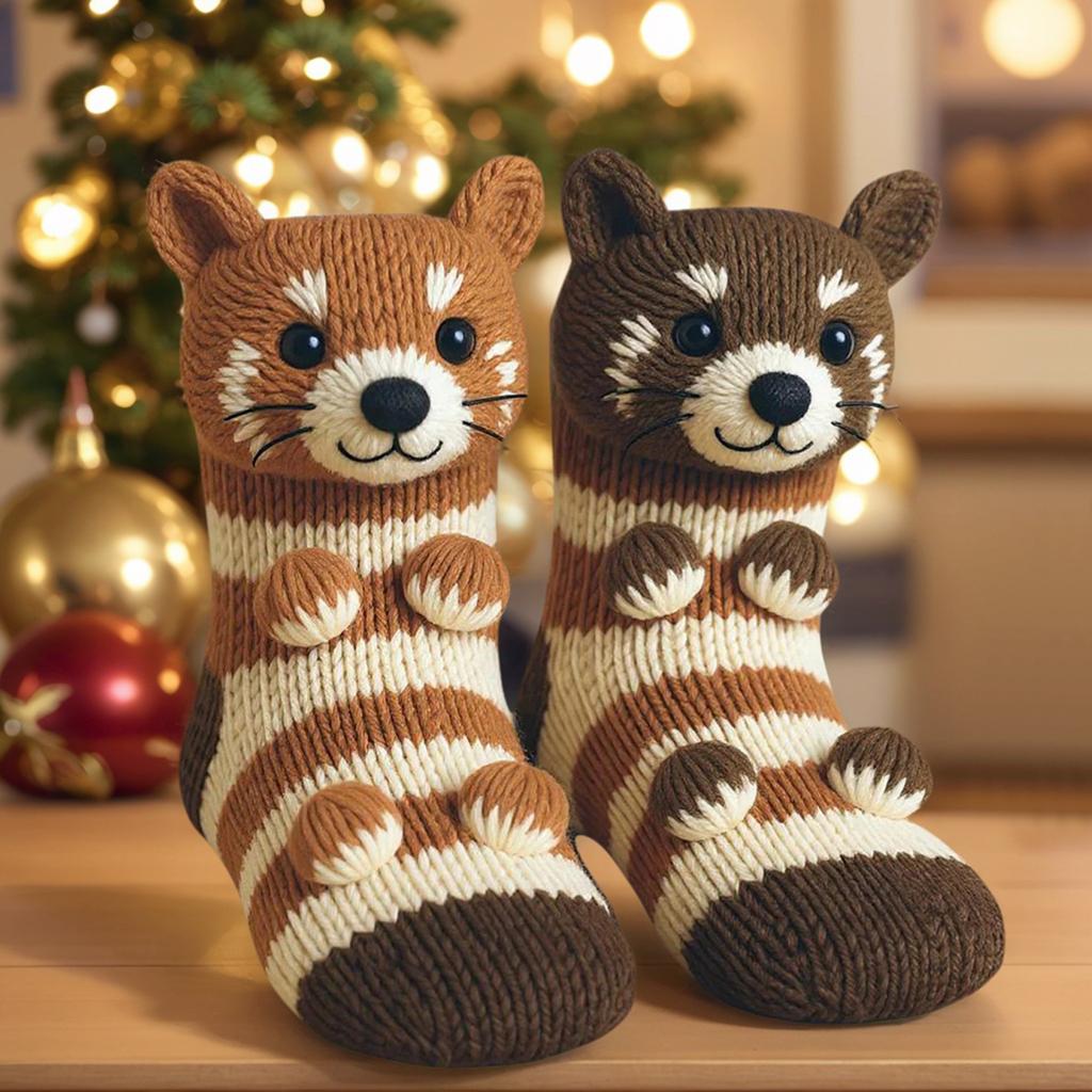 1 Pair Knit Animal Socks Funny Cartoon Animal Cotton Socks Fashion Sleeping Socks for Christmas Holiday Home Gifts