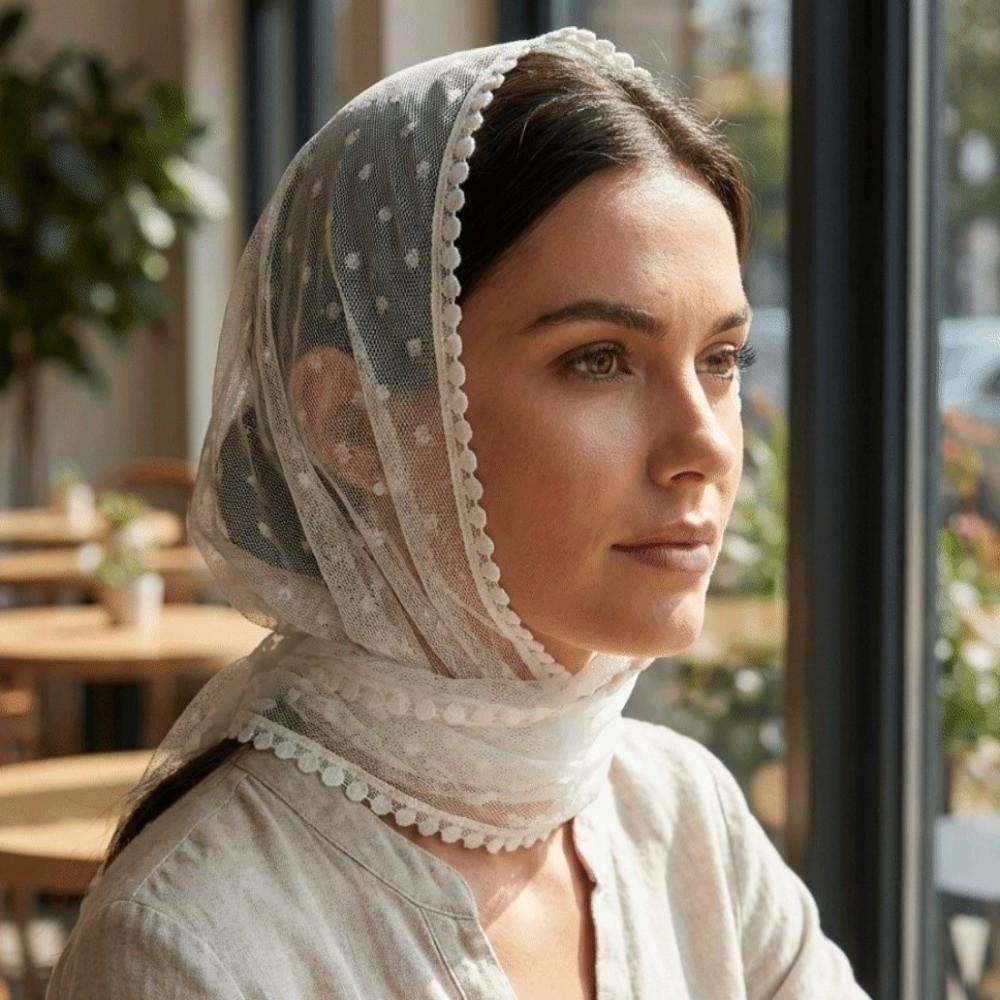 Soft Lace Headscarf Thin Bridal Face Covering Sophisticated Triangular Scarf  Religious Events