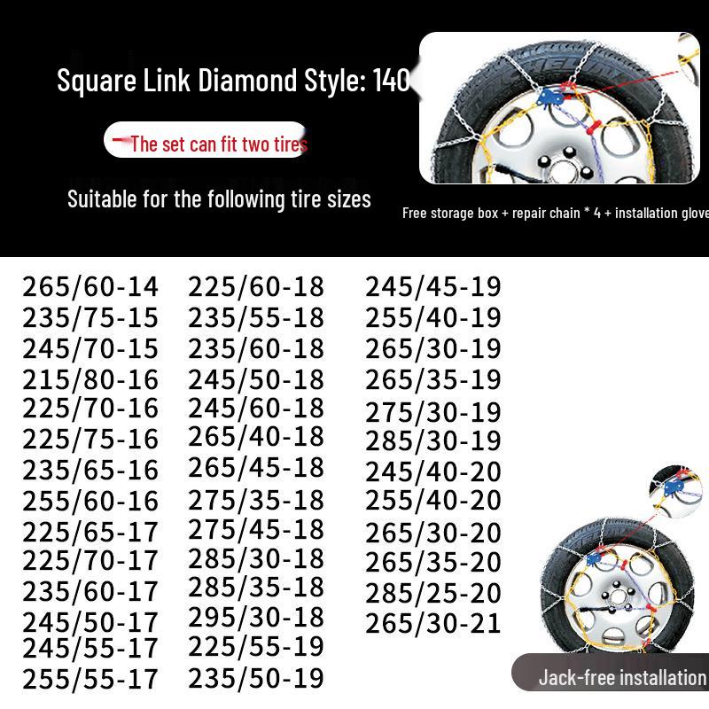 Winter Emergency Stainless Steel Anti-Skid Tire Chains for Cars, Trucks, and Vans