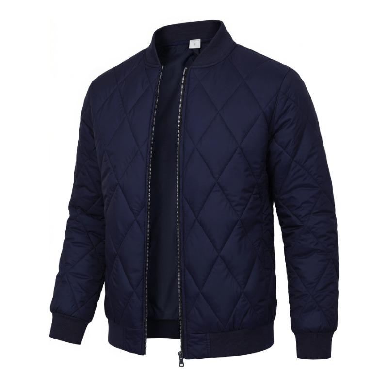 Men Solid Color Stand Collar Thickened Warm Quilted Bomber Jacket Casual Outerwear
