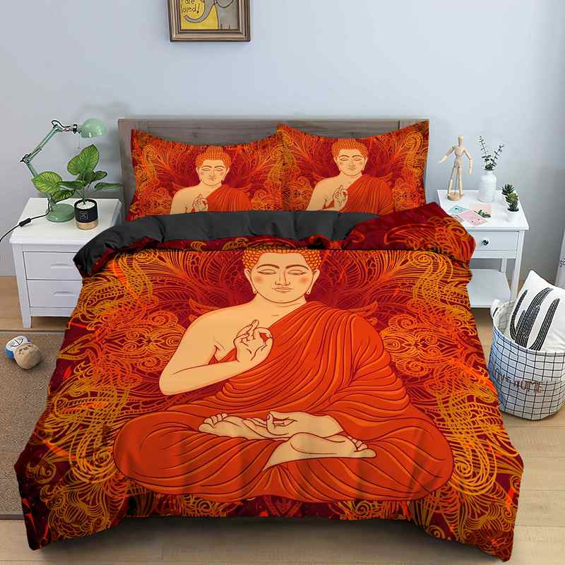Ložní souprava Buddha Indické náboženství Buddhismus Meditace Mandala Povlak na přikrývku Usmívající se Buddha Květinový Měkký povlak na přikrývku Queen King Size