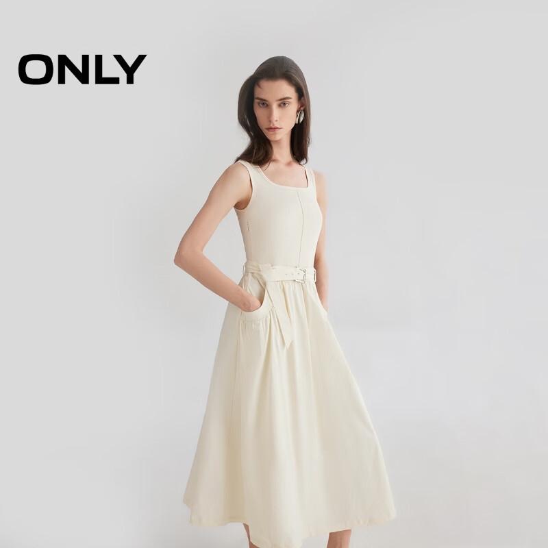 

ONLY 2025 Spring Square Neck Patchwork A-Line Long Dress L