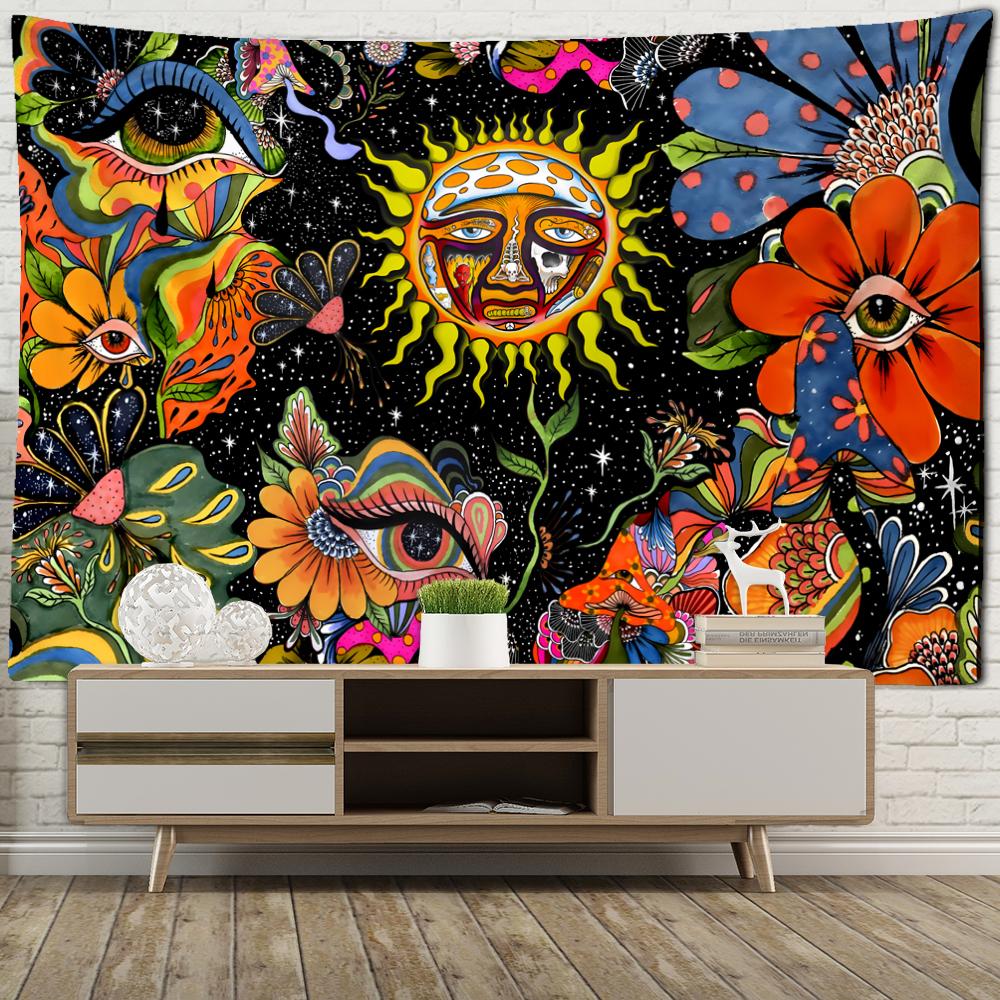 Arazzo Sole Fungo Astratto Appeso a Parete Stregoneria Misterioso Fantasy Hippie Tapiz Camera da Letto Dormitorio Decorazione per la Casa