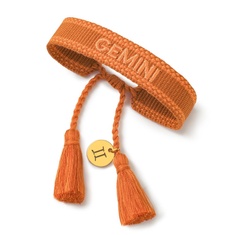 Плетеная браслет со знаком зодиака, вышитой буквой и подвеской из сплава – Ручная работа