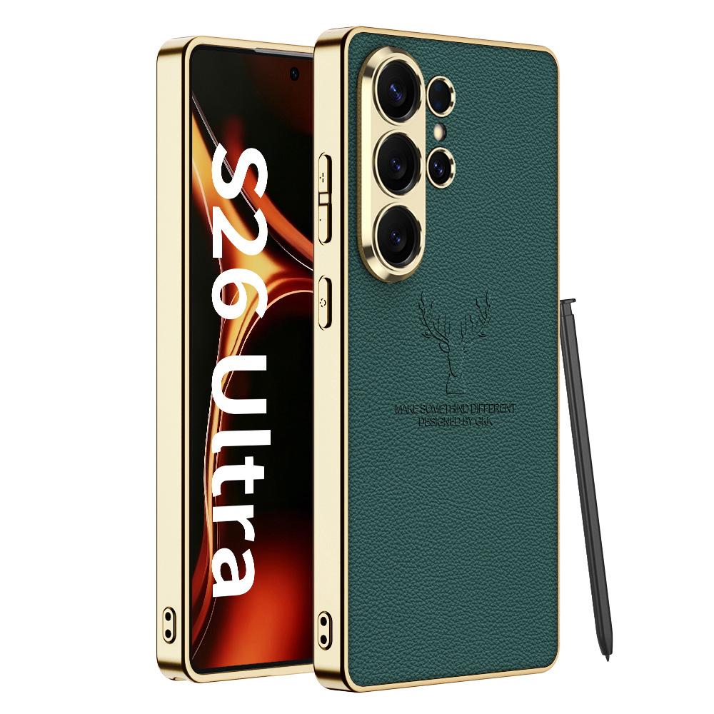 Samsung S26ultra Elk Mobile Phone Case Electroplated Plain Leather Mobile Phone Case, High-end Men's and Women's Protective Case.