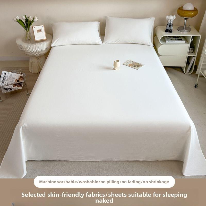 Thick Brushed Striped Bed Sheet Minimalist Solid Student Dormitory Single/Double 3Pcs Set