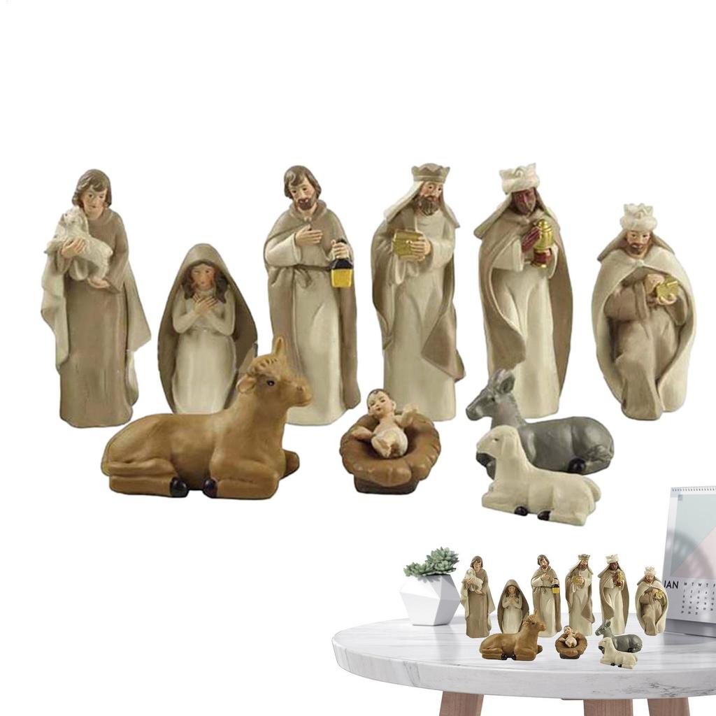 1Set Christmas Nativity Set, Includes Holy Family, Three Kings,Ox,Sheep,Resin Statue Figurines Home Decor, Decorative Figures