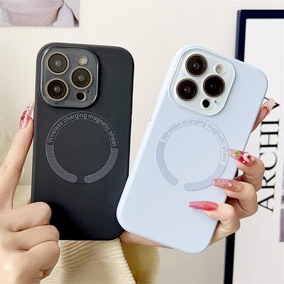Luxury Soft Liquid Silicone Magnetic Case for iPhone 15 14 13 12 11 Pro Max Plus for Magsafe Camera Protector Shockproof Cover