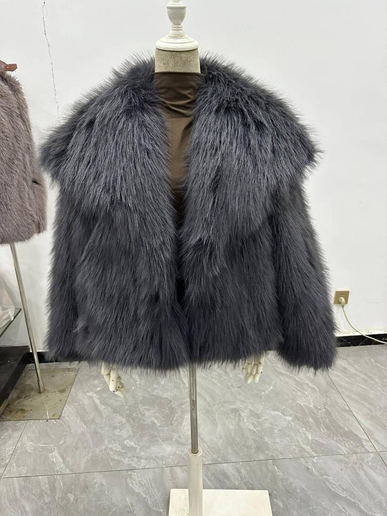 Spot European and American winter lazy wind large lapel artificial fur fox fur coat coat short
