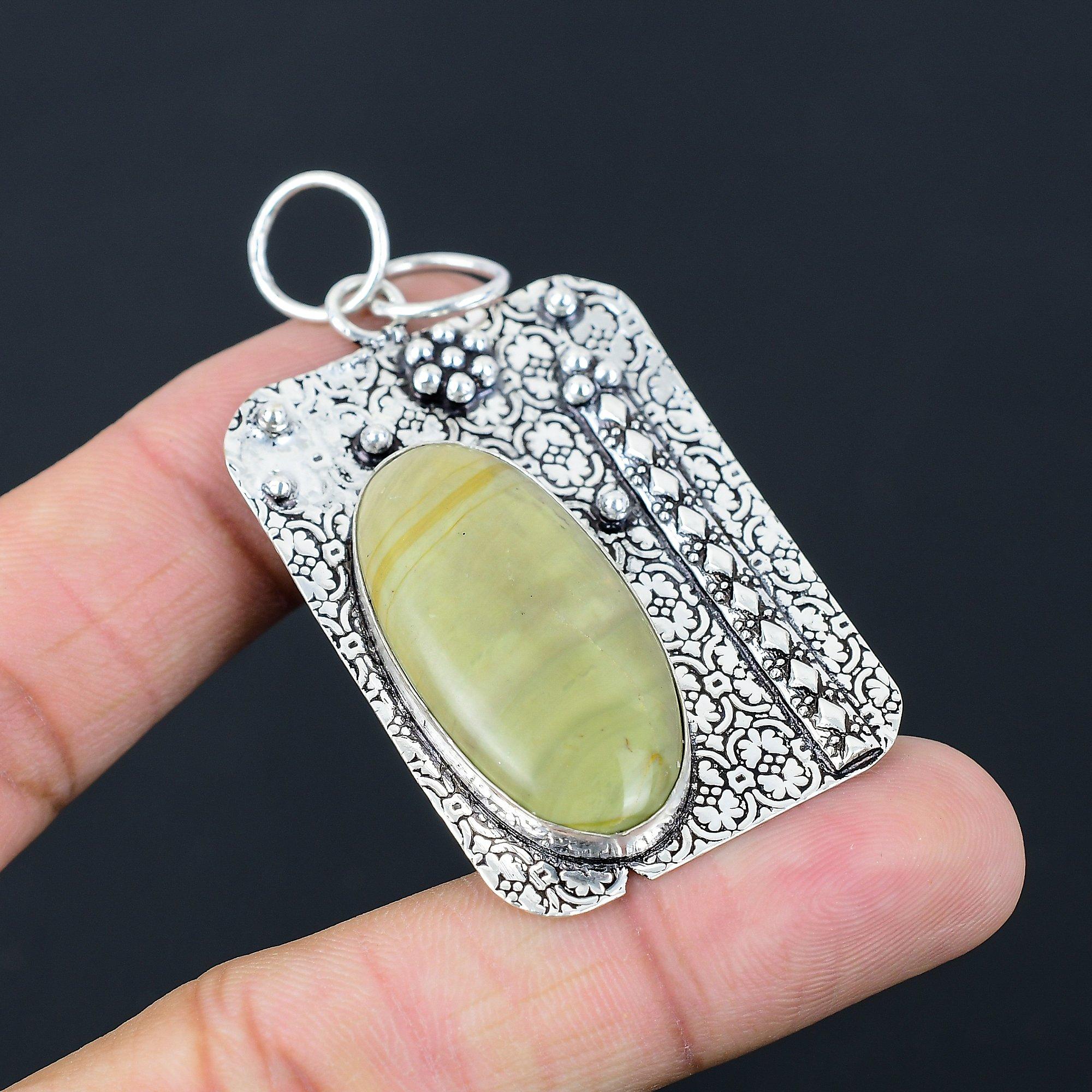 

Natural Polychrome Jasper Gemstone Jewelry 925 Sterling Silver Pendant For Women