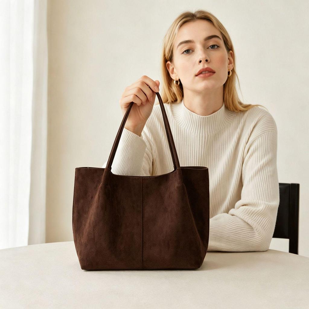 Borsa Tote Retro in Camoscio e Velluto da Donna: Di alta gamma, ad alta capacità per lavoro e tragitto