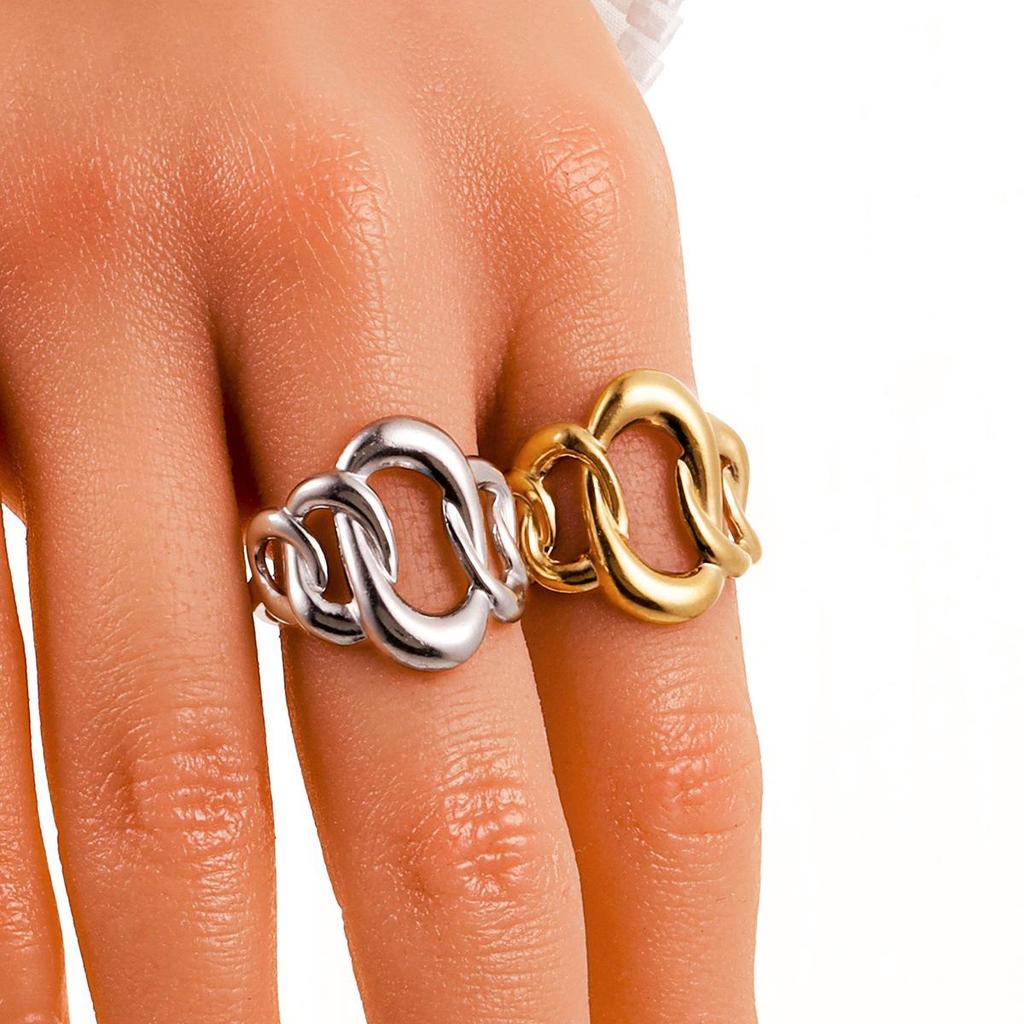 18K Gold Geometric Open Chain Ring in Stainless Steel for Women