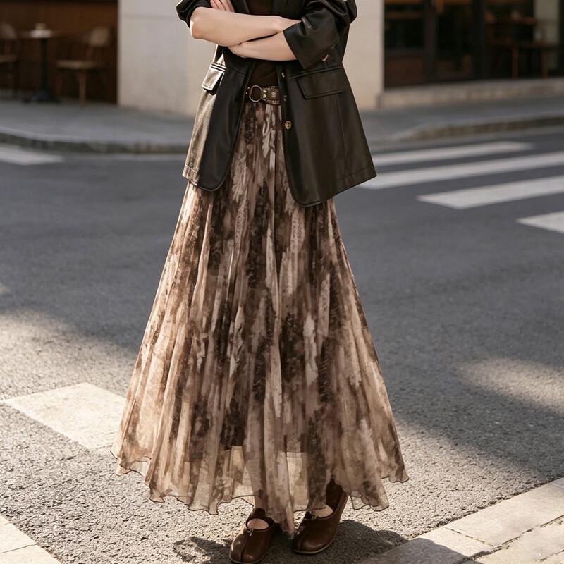 Vintage Wald-Stil Floral A-Linie Langer Rock