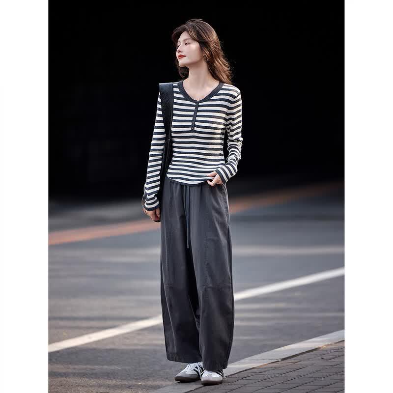 Casual Striped Knit Two-Piece Set S серый