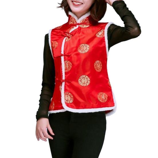 Chaleco de Mujer Estilo Año Nuevo Chino Protección Sin Mangas Cuello Mao Abotonadura Sencilla Estampado Grueso Festivo Cálido Festival