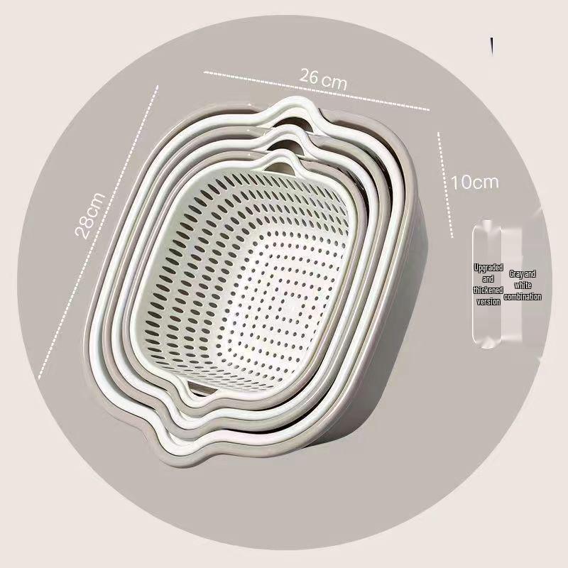 Thickened Double-Layer Vegetable Washing Basin Set - 6-Piece Multifunctional Kitchen Drainer Basket