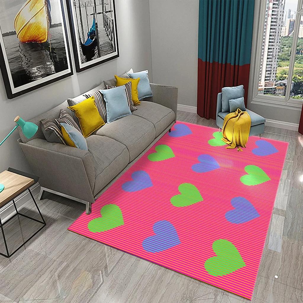 3D Buntes Herz Liebe Muster Teppich Badezimmer Anti-Rutsch Bodenmatte Teppich Teppich Wohnzimmer Schlafzimmer Eingang Fußmatte Dekor