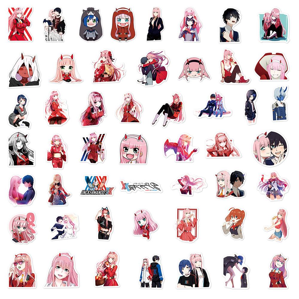50Pcs Darling In The Franxx Anime Stickers Cute Zero Two Cartoon Girl Sticker Suitcase Water Bottle Phone Graffiti Decals