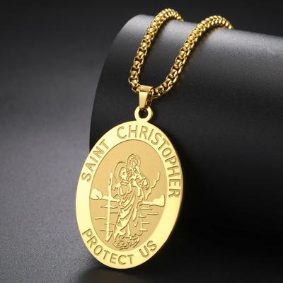 LIKGREAT Religious ST.Christopher Protect Us Medal Necklace Stainless Steel Catholic Saint Amulet Pendant Jewelry