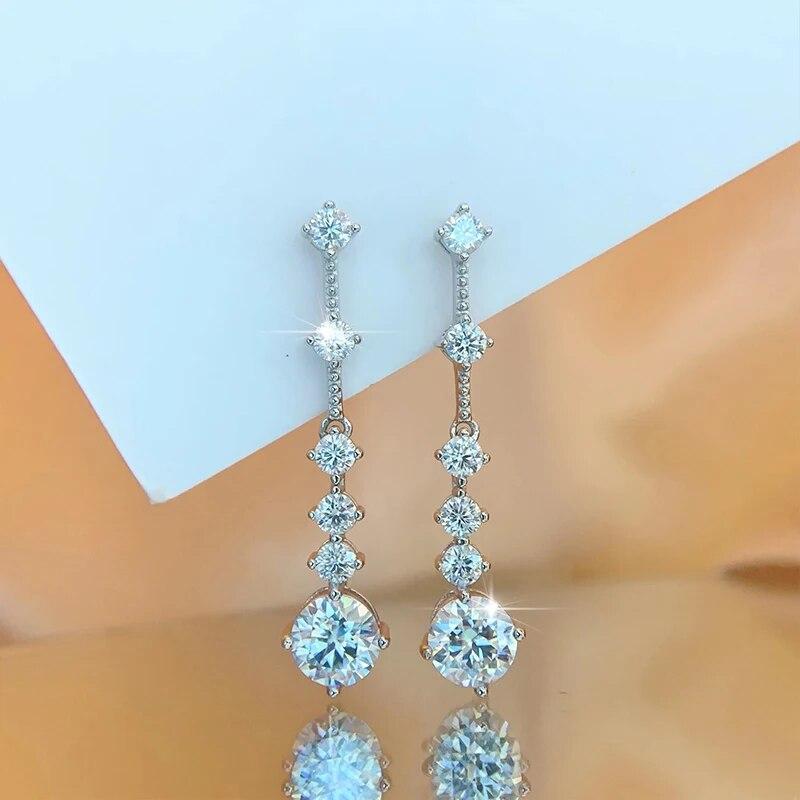 D VVS1 Moissanite Drop Earrings S925 Sterling Silver with GRA Certified Wedding Long Tassel Diamond Earring For Women
