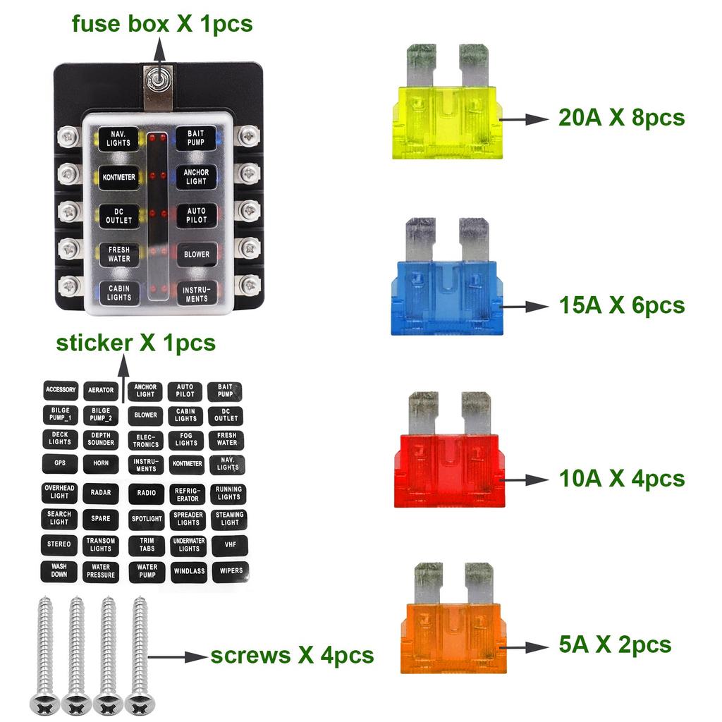 Universal 10 Way Fuse Box Block Fuse Holder Box Car Vehicle Circuit Automotive Car Fuse Accessory Tool