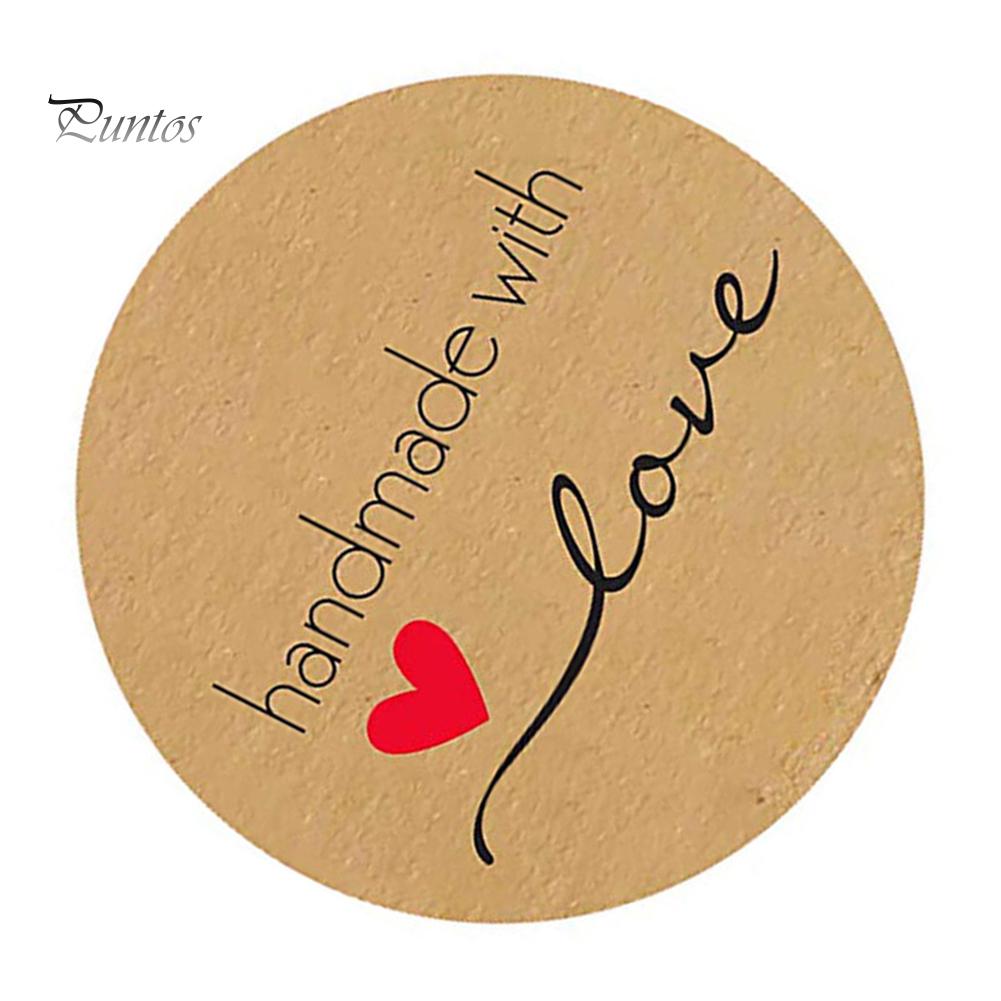 Puntos 500 Stück Cartoon Handmade with Love Runde Backaufkleber Selbstklebende Etiketten Dekor