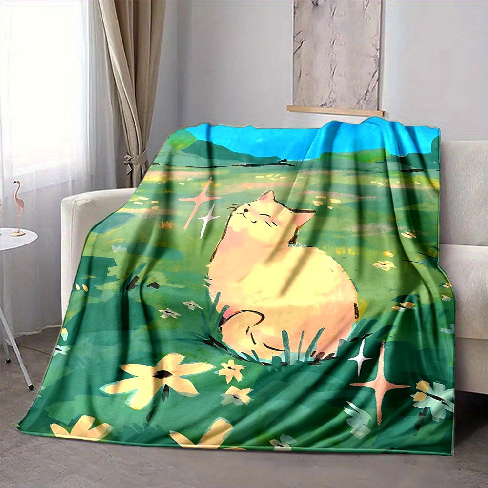 1pc Cat Garden Lightweight Flannel Blanket, Comfortable and Warm Blanket, for Office and Camping Sofa Bed, Livingroom012