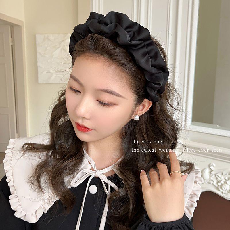 Women's Wide-Brimmed Pleated Frilly Headband for Face Washing, Celebrity Style, Cloud-Scrunchie Design