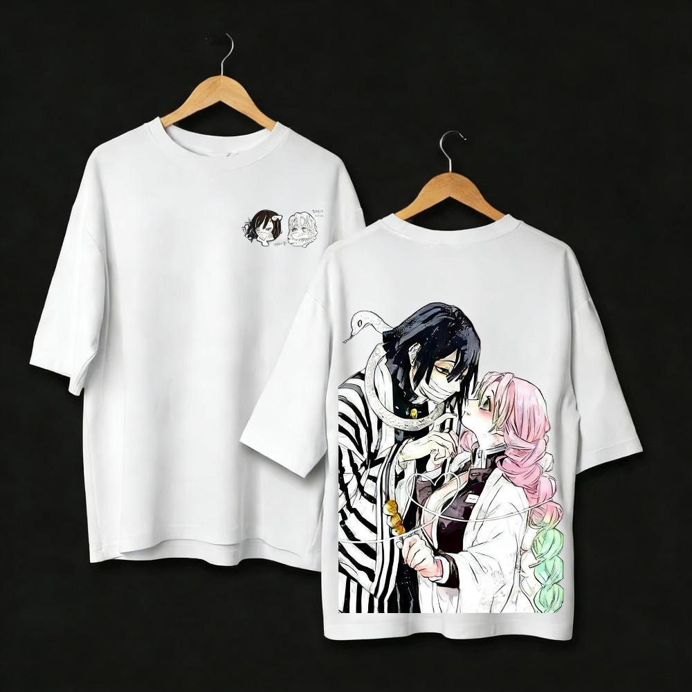 Demon Slayer Oversized Anime Printed Men and Women Tshirt Couple Summer Street Fashion Casual Parent Child Top Harajuku Y2K