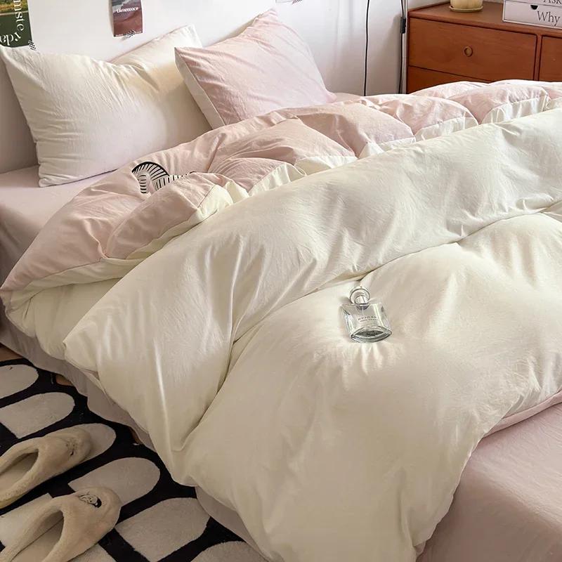 New Duvet Cover Super Soft Pure Color Wash Quilt Cover 4-piece Bedding Set 3-piece Dormitory 180x220 200x230 Skin-friendly