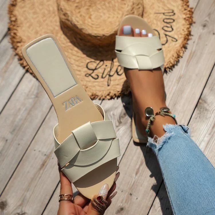 2025 Summer Women's Square Toe Cross Strap Sandals and Slippers