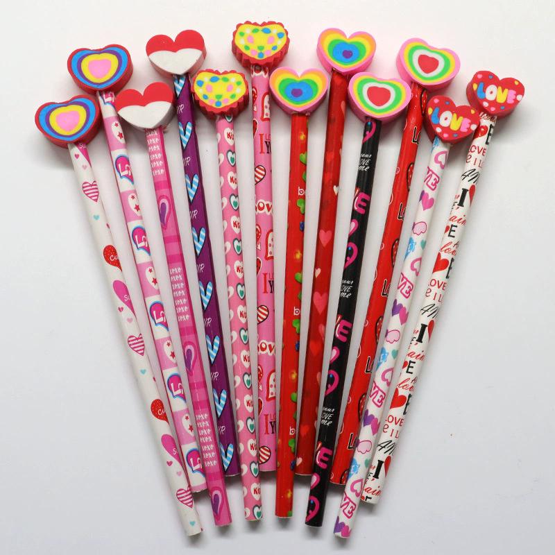 

WTEMPO Colorful Heart-shaped Topper Erasers Pencils Students School Supplies Schoolwork Prize Gifts Sweet Cute Funny Pencils Back-to-school Stationery 12pcs різнокольоровий