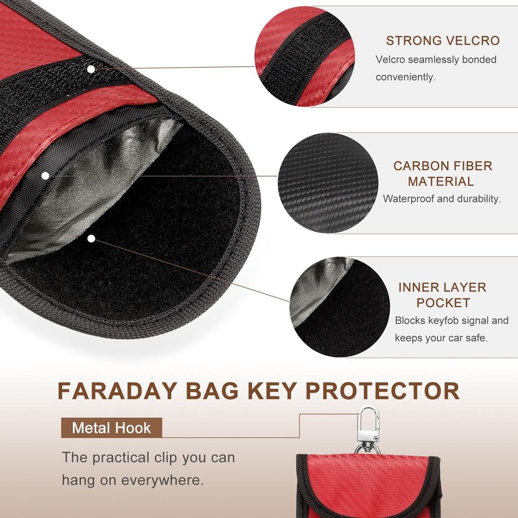 Uxcell Faraday Pouch for Vehicle Keys of Faraday Bag RFID Key Fob Signal Security Red (Set 2), Protector, Blocking, Anti-Theft Case, Cage,