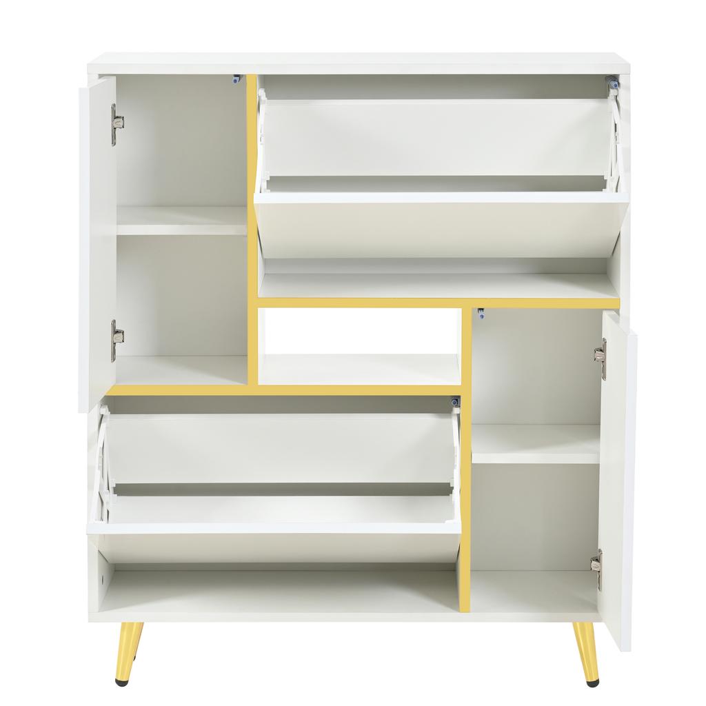 Modern Shoe Cabinet, White Shoe Cabinet with High-Gloss Front and 16-Color LED Light (80 x 25 x 96 cm)