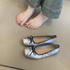 Lan Cabinet Edition~ Französischer Xiaoxiangfeng Schleife Leichte Mund Ballerina Einzelne Schuhe Damen Vielseitig Quadratische Zehenpartie Sanfte Flache Oma-Schuhe