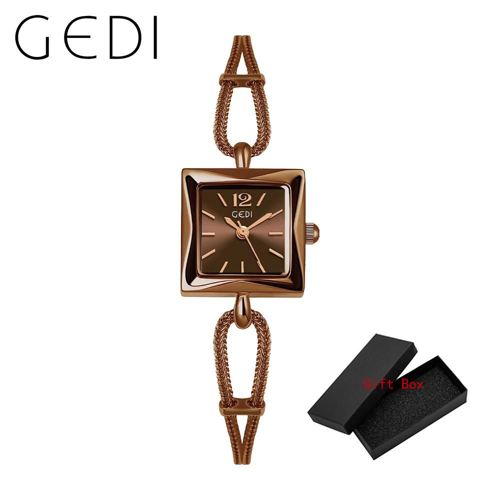 Fashion Gedi Top Brand Rose Gold Women Square Wrist Watch Alloy Rope Band Water Resistance Luxury Ladies Quartz Jewely 20mm