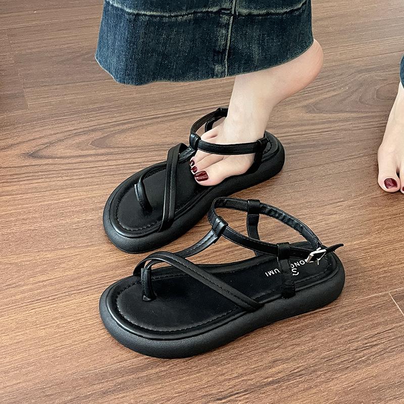 Niche retro design sense toe sandals women's 2025 summer new comfortable skirt thick-soled non-slip beach shoes