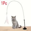 Interactive Cat Teaser Wand with Suction Cup and Colorful Feathers - Fun Cat Toy for Indoor Play