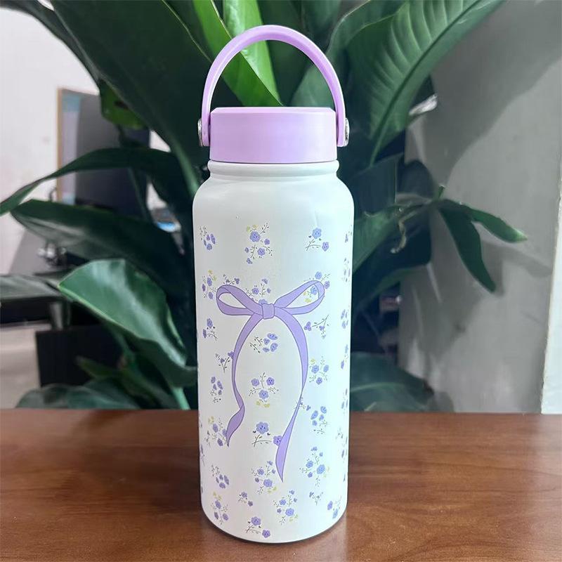 Insulated Water Bottle Floral Printed Stainless Steel Leak Proof Reusable for Office Women Girls Daily Drinking
