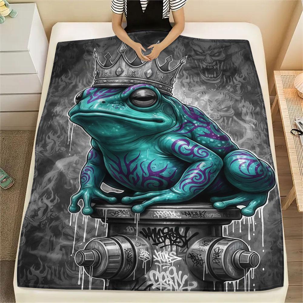 1Pc DemonReptiles Print Flannel Blanket, High quality Comfortable for All Seasons, Home Decor, Warmth and Comfort, Perfect for Christmas Gifts