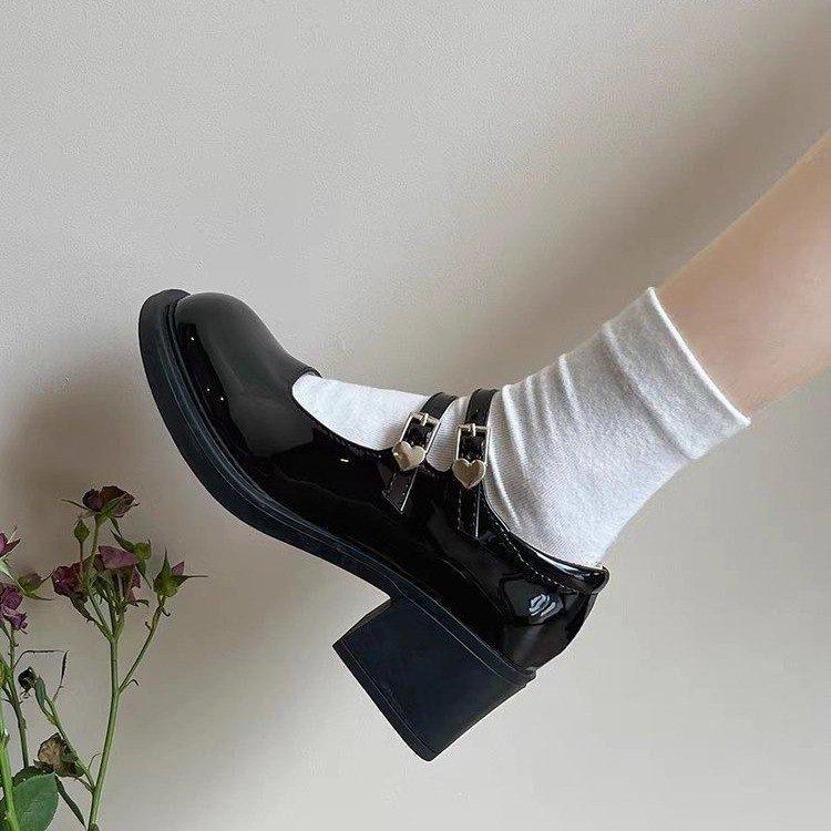 French Mary Jane small leather shoes women's 2025 new autumn versatile jk one-word buckle with platform thick heel high heel single shoes