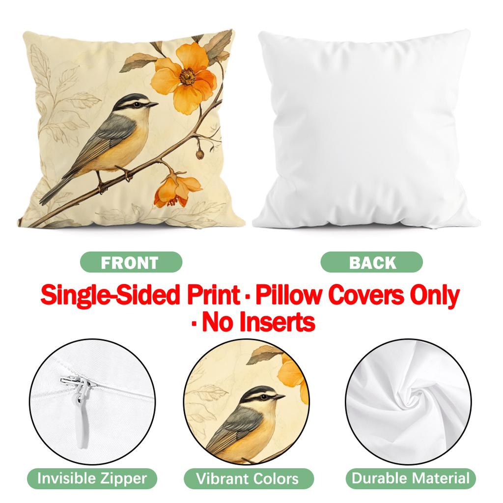 Retro Floral Birds Pillowcase Printed Polyester 40/45/50Cm Throw Pillowcover Decorative Sofa Cushion Pillowslip Home Decor