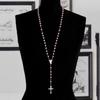 Jewelry Crucifix Charm Vintage Cross Necklace Jesus Rosary Beads Chain Virgin Mary Pendant