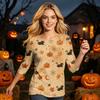 Women's Halloween Print Casual Neck Three-Quarter Sleeve Top for Holiday Party and Daily Wear